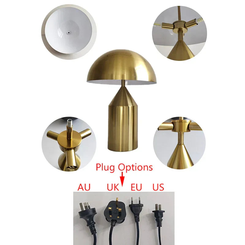 DecorBites™ Gold Iron Mushroom Table Lamp for Home Decor, Living Room, Bedroom - G9 Interface