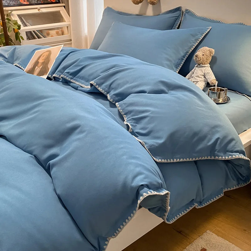 Juego de cama DecorBites™ Cozy Shell Edges: Edredón suave y sábana ajustable para otoño/invierno