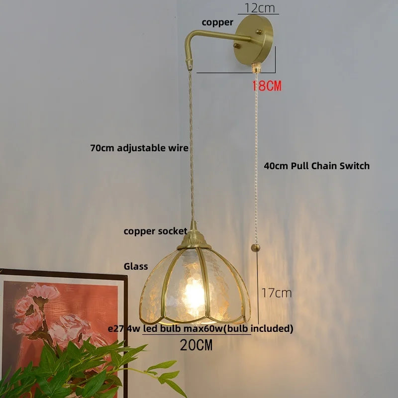 Decorbites™ Glas Messing LED Wandarmleuchte mit Zugschalter Vintage Waschtischleuchte