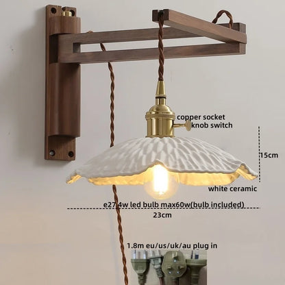 DecorBites™ Ceramic Walnut Wall Sconce with Knob Switch for Bedroom Living Room