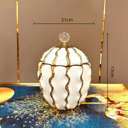 DecorBites™ Golden Checkmate Ceramic Pot Vase Wavy Gilt Storage Tank