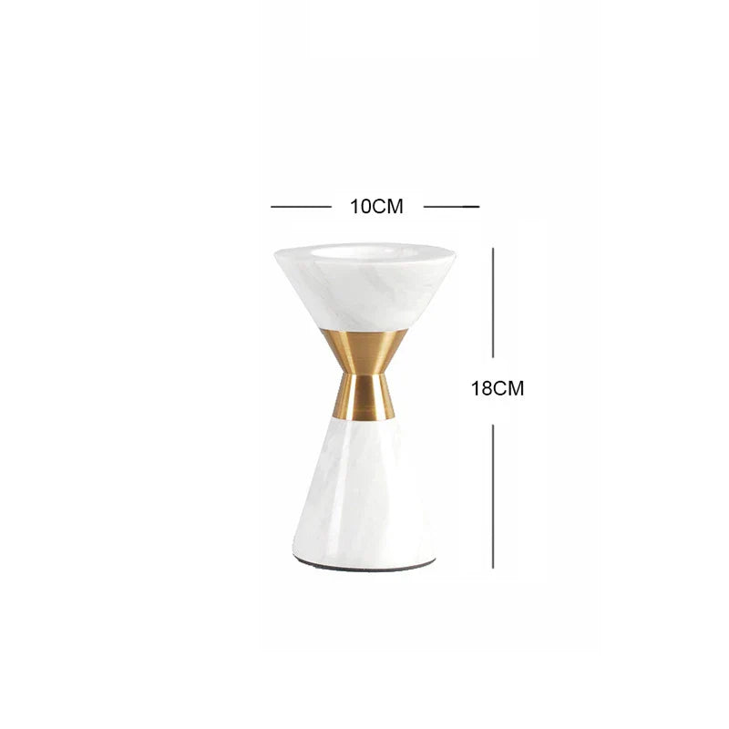 DecorBites™ Golden Metal & White Volakos Marble Wedding Candlesticks