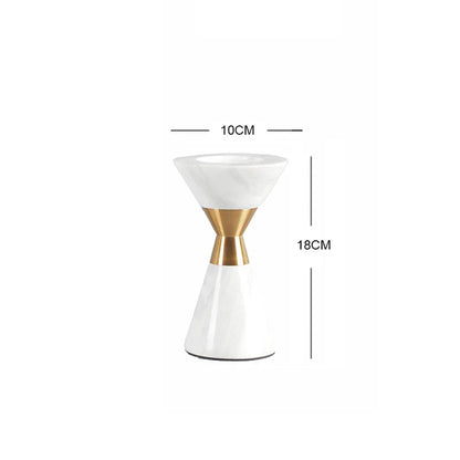 DecorBites™ Golden Metal & White Volakos Marble Wedding Candlesticks