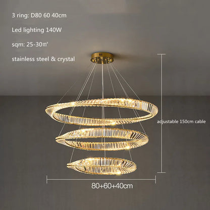 DecorBites™ Gold Plated Steel Ring Pendant Lamp with Dimmable LED Lights and K9 Crystals