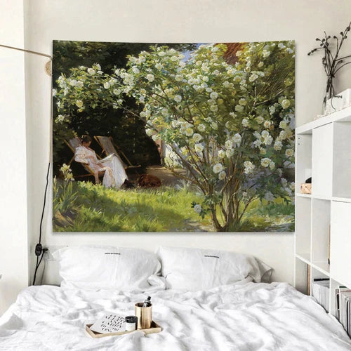 Decobites Rose Garden Tapestry Retro Oil Painting Wall Cloth for Bedroom Decor