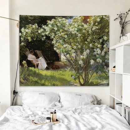 Decobites Rose Garden Tapestry Retro Oil Painting Wall Cloth for Bedroom Decor