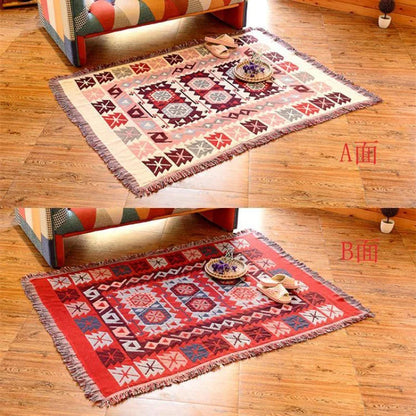 DecorBites™ Knitted Cotton Throw Blanket with Tassel - Geometric Bohemian Design