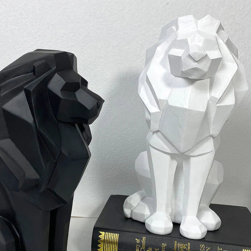 DecorBites™ Lion Resin Art Statue: Morden Geometry Figurine for Home Office Decoration