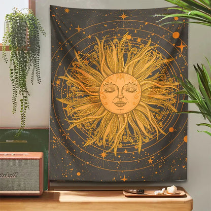 Decobites Celestial Sun Moon Wall Tapestry: 70s Retro Psychedelic Room Decor Art