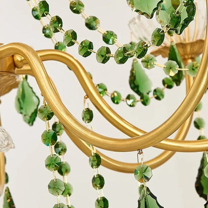 DecorBites™ Green Crystal Chandelier for Living Room - Bohemian Style LED Pendant Lighting