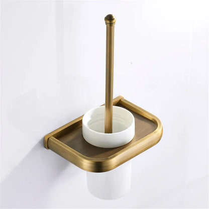 DecorBites™ Antique Bronze Bathroom Accessory Set: Shelf, Towel Rack, Holder, Brush, Hanger, Hook