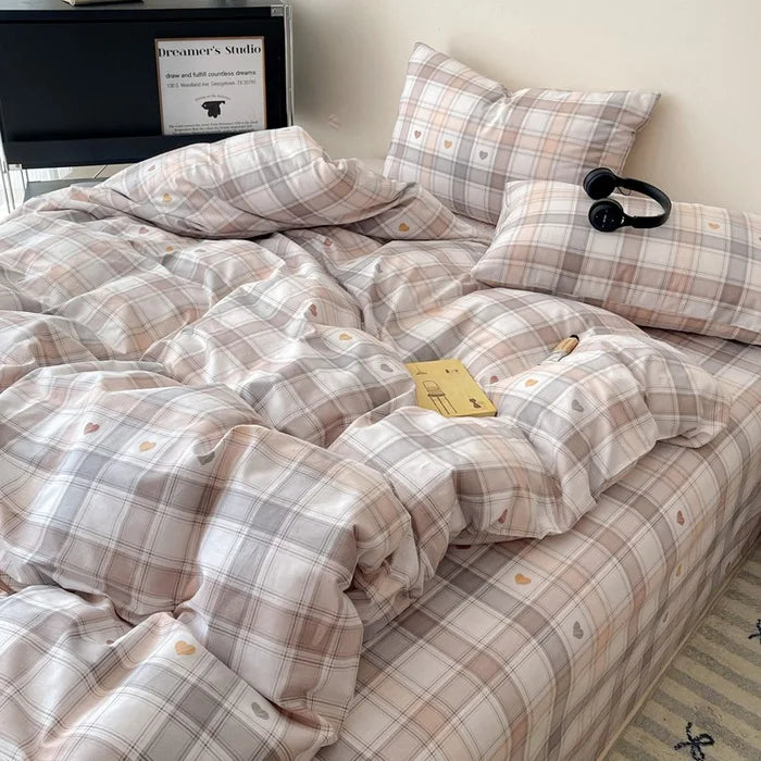 طقم أغطية سرير قطنية شبكية من DecorBites™ - طقم ملاءة سرير ناعمة وأنيقة، وغطاء لحاف