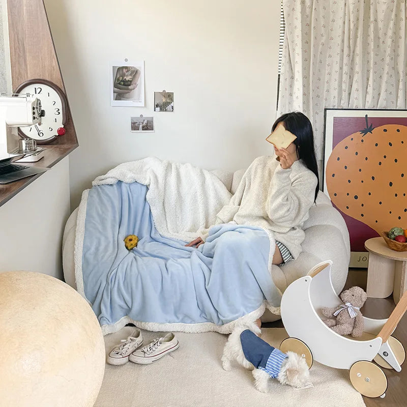 DecorBites™ Lamb Wool Multi-Purpose Blanket: Soft & Warm Sofa Cover, Office Quilt