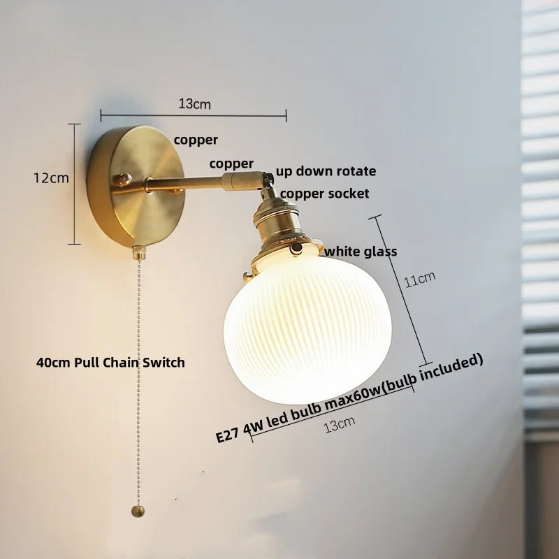 DecorBites™ Ceramic LED Wall Lights | Pull Chain Switch | Bedroom Mirror Fixture