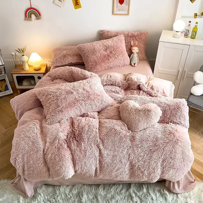 Decobites Fluffy Faux Fur Bedding Set: Duvet Cover, Sheet, Pillowcase - Soft & Warm