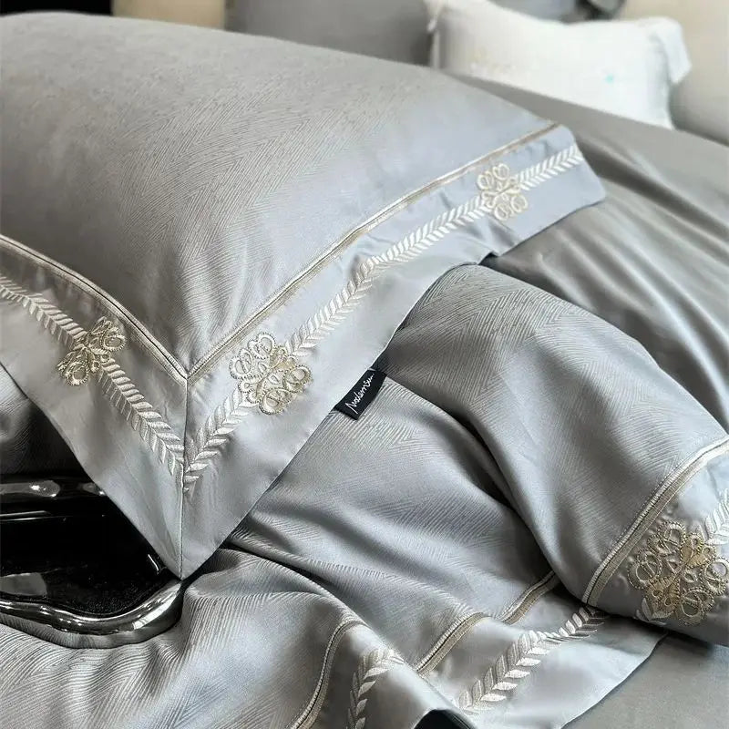 Decobites Luxury Embroidered Jacquard Bedding Set - Soft, Silky, Breathable Cotton Duvet Cover Set