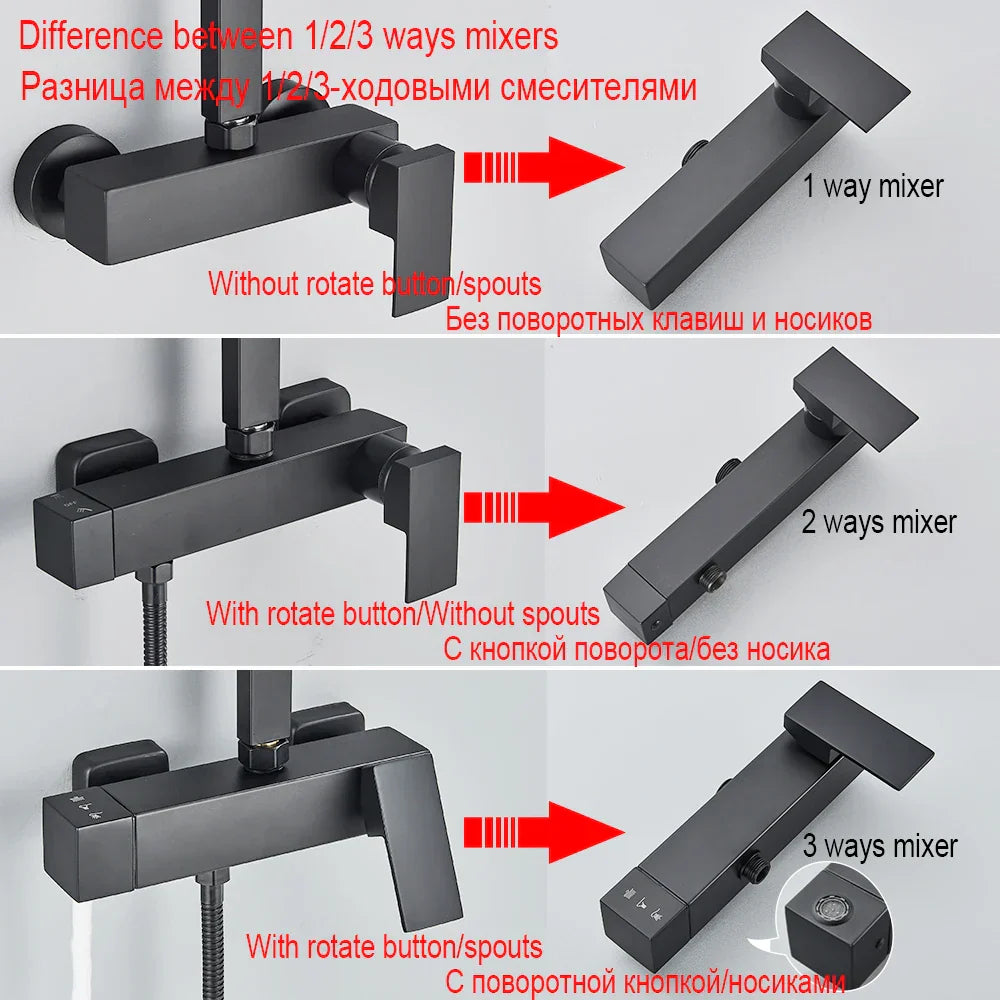 DecorBites™ Black Rainfall Shower Faucet Set with Bathtub Tap and Height Adjust Shower Mixer