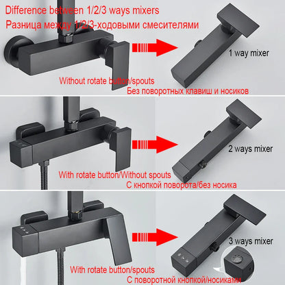 DecorBites™ Black Rainfall Shower Faucet Set with Bathtub Tap and Height Adjust Shower Mixer