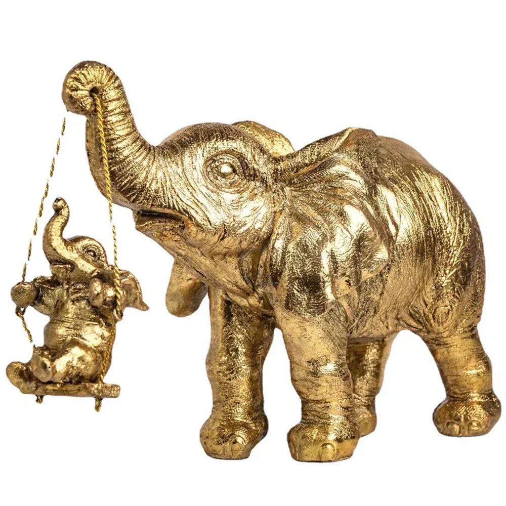 DecorBites™ Golden Silver Elephant Swing Statue Home Decor Animal Sculptures