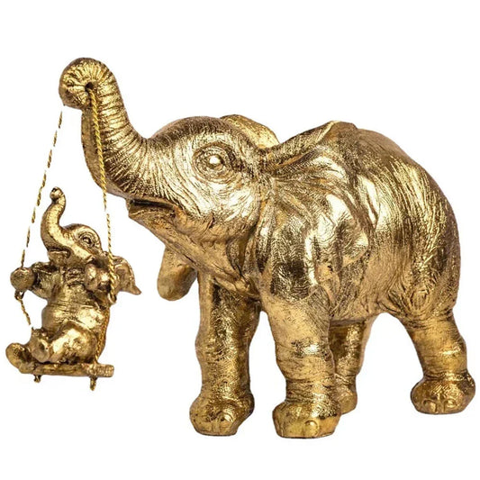 DecorBites™ Golden Silver Elephant Swing Statue Home Decor Animal Sculptures