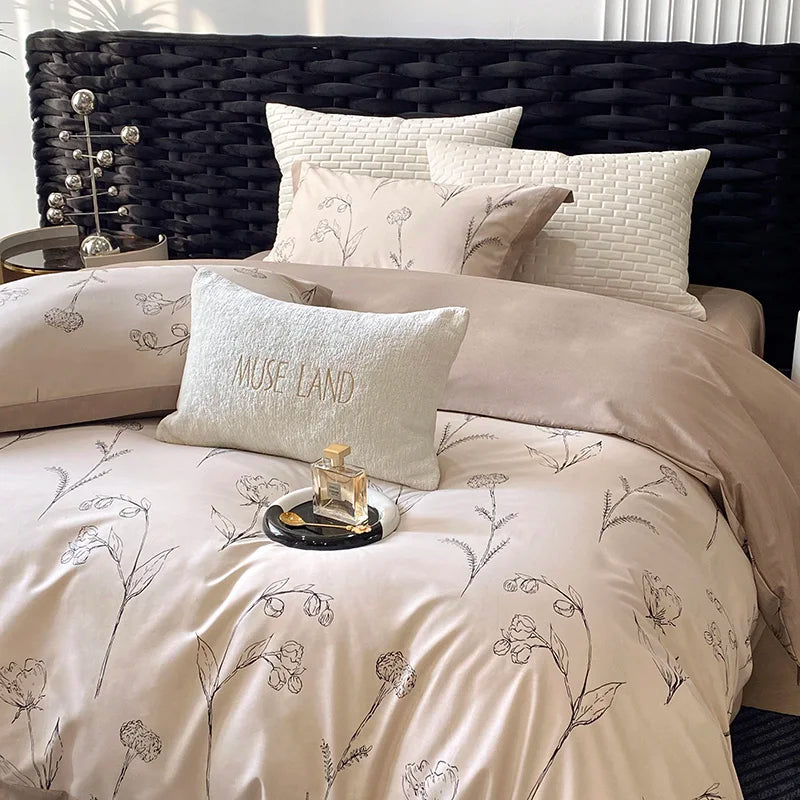 DecorBites™ Egyptian Cotton Bedding Set: Queen King Ru Size Print Duvet Cover Sheet Pillowcase