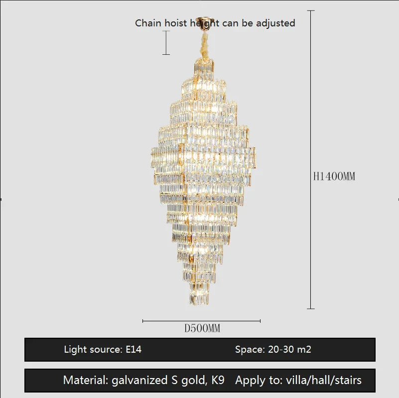DecorBites™ Crystal Large Chandelier for Villa Duplex Loft Stairs, Elegant Hall Pendant Light