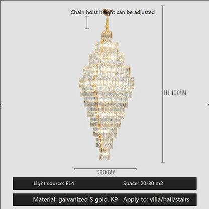 DecorBites™ Crystal Large Chandelier for Villa Duplex Loft Stairs, Elegant Hall Pendant Light