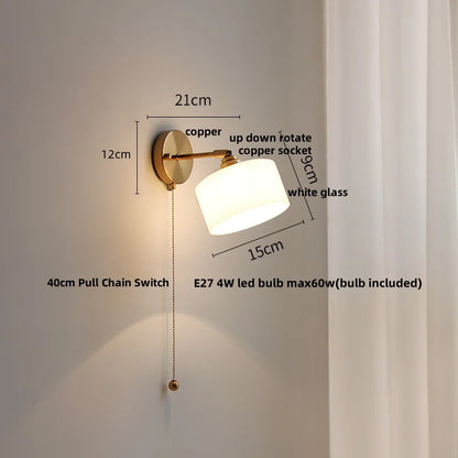 DecorBites™ Japanese Style LED Wall Sconce Glass Rotate Pull Chain Switch Stair Light