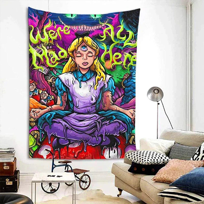 Decobites Psychedelic Alice Hippie Eye Trippy Anime Girl Tapestry for Bedroom Wall Art