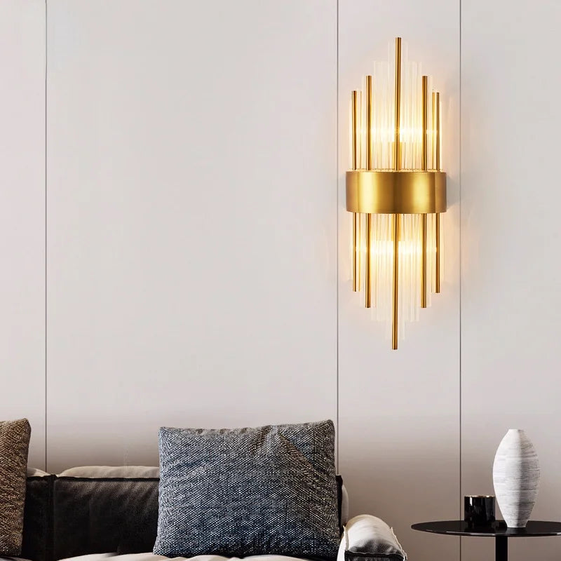 Luces de pared de cristal dorado Decorbites™: Aplique LED moderno para dormitorio, sala de estar y baño