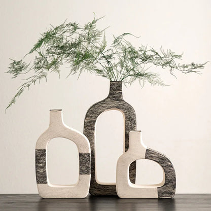 Florero de cerámica DecorBites™ con rayas geométricas para decoración del hogar y arreglos florales