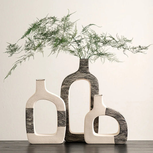 مزهرية زهور خزفية بخطوط هندسية من DecorBites™ لتزيين المنزل وتنسيق الزهور