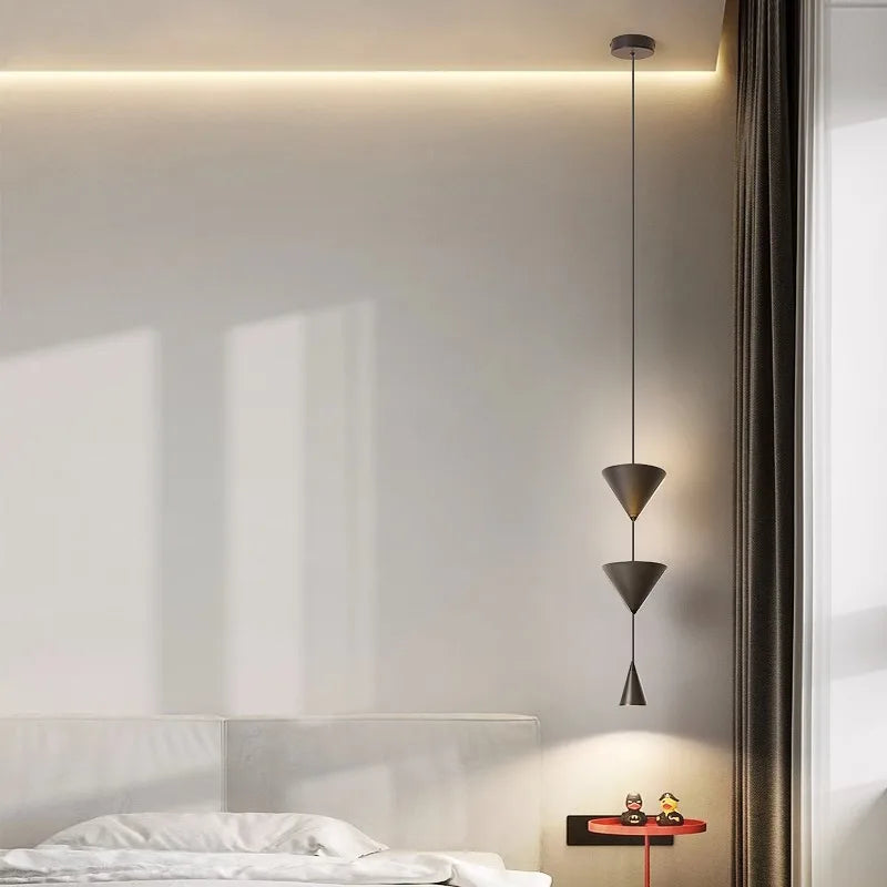 DecorBites™ Cone Long LED Pendant Chandelier for Modern Bedroom, White/Black Variant