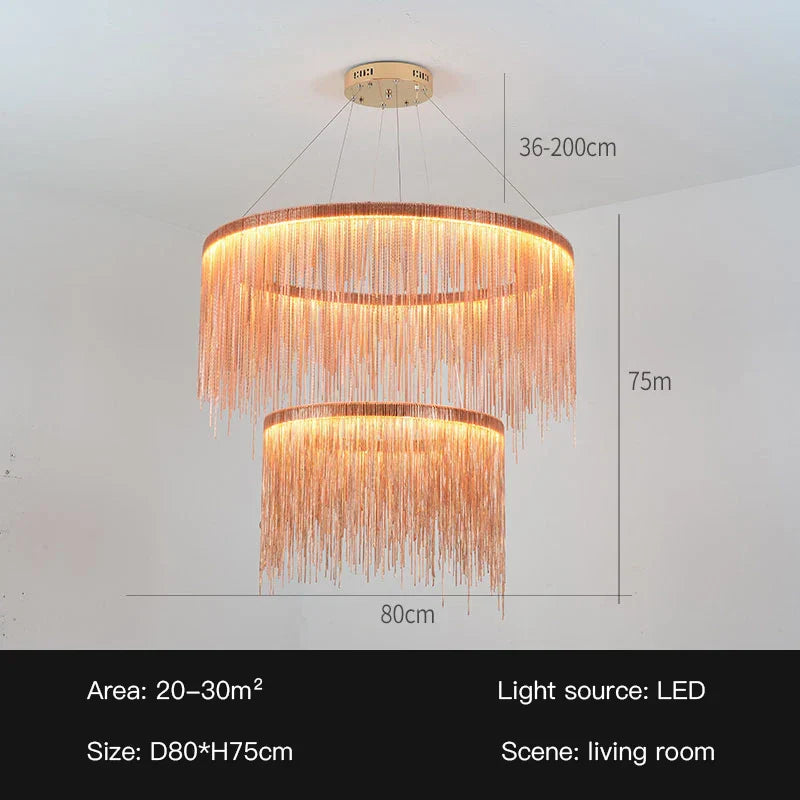 DecorBites™ LED Tassel Chandelier Pendant Light for Living Room Villa Hall Silver Lustre