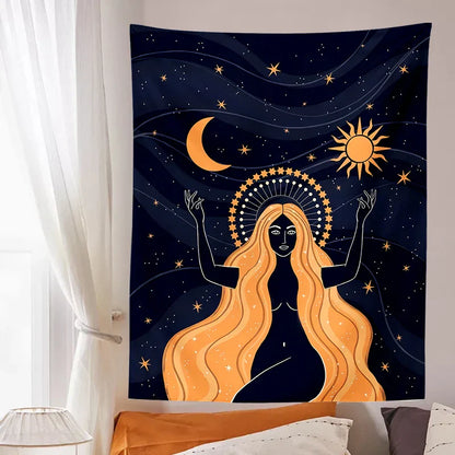 Moon Phase Girl Tapestry Wall Hanging Boho decor Decobites Witchcraft Tapestries Bedroom Girl's room