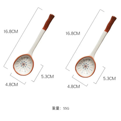 DecorBites™ Japanese Vine Ceramic Spoon Set - Ins Wind Hand-painted Long Handle Dessert Spoons