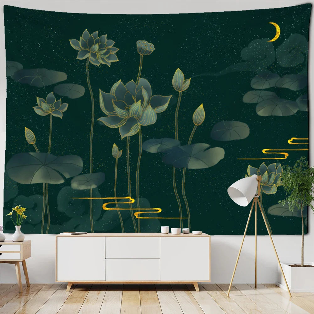 Decorbites™ Koi-Lotus-Tinten-Gobelin-Wandbehang – Bohème-Ästhetik für die Hausdekoration