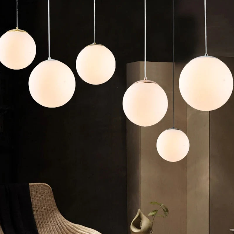 Nordic White Glass Globe Pendant Light With Iron Finish