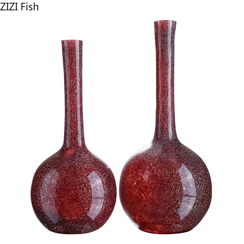 Jarrón de cristal rojo dorado DecorBites™ con flores artificiales - Decoración moderna para escritorio