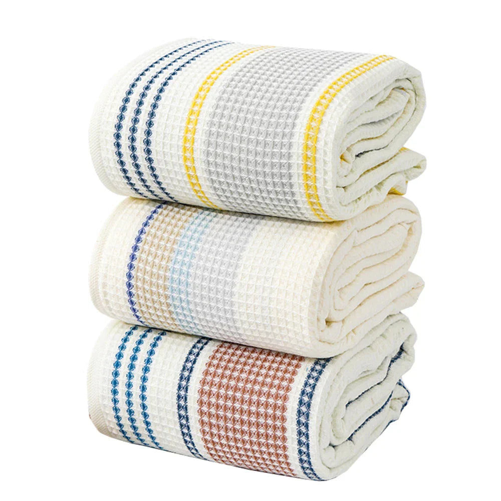 DecorBites™ Japanese-Inspired Waffle Stripe Towel Set - Adult & Children Sizes