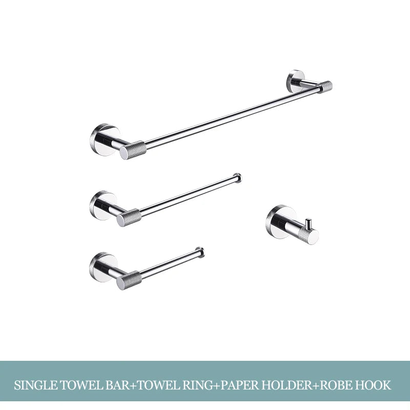 DecorBites™ Bathroom Essentials Set: Towel Bar, Toilet Paper Holder, Bathrobe Hook, Soap Dish, Toilet Brush