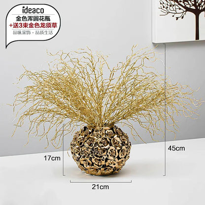 DecorBites™ Elegant Gold Ceramic Rose Vase for Modern Home Decor & Wedding Centerpieces