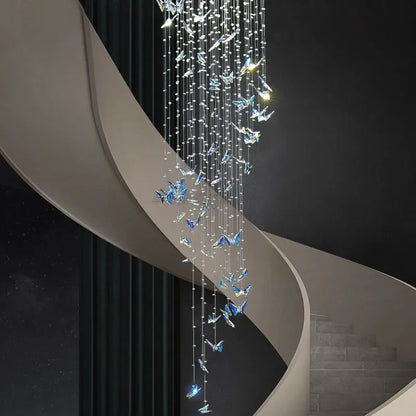 DecorBites™ Butterfly Crystal Chandelier for High Ceilings - Modern Staircase Pendant Lighting