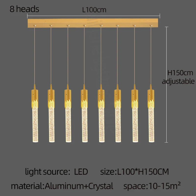DecorBites™ Gold Crystal LED Chandelier: Modern Dining Room Lamps, Hanging Kitchen Ceiling Light
