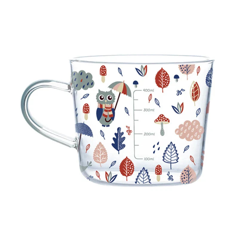 DecorBites™ 500ml Glass Mug with Handle and Scale for Breakfast Milk at Home or Office