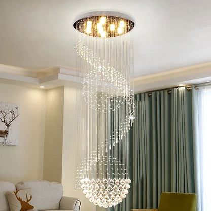 DecorBites™ Crystal Staircase Chandelier: Modern LED Indoor Lighting for Living Room, Lobby, and Home