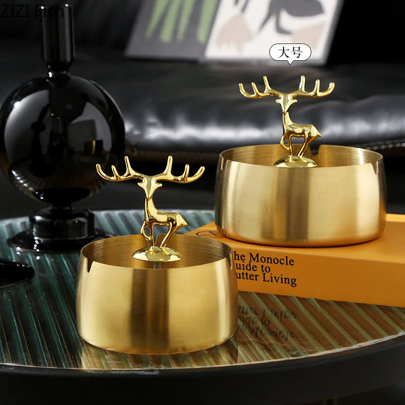 DecorBites™ Golden Deer Stainless Steel Ashtray | Smoking Accessories Weed Ash Tray Boyfriend Gift
