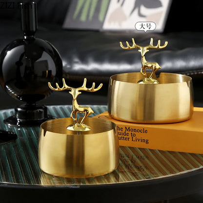 DecorBites™ Golden Deer Stainless Steel Ashtray | Smoking Accessories Weed Ash Tray Boyfriend Gift