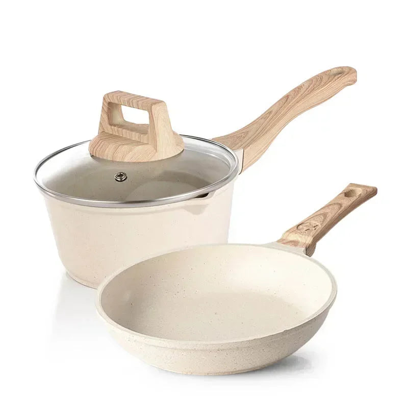 Non-Stick Frying Pan Maifan Stone Kitchen Soup Pot Milk Pan With Wooden Handle Pot Cookware Set Cooking Utensils For Kitchen