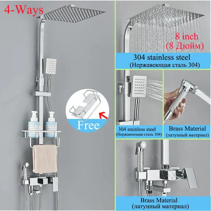 Juego de grifería para ducha DecorBites™ de latón negro con caño giratorio para bañera y columna de ducha tipo lluvia